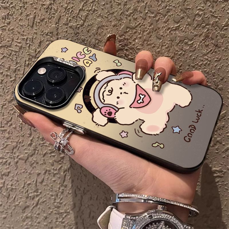 Чехол-бампер для iPhone 11-16 с MagSafe, дизайн «щенок в наушниках»