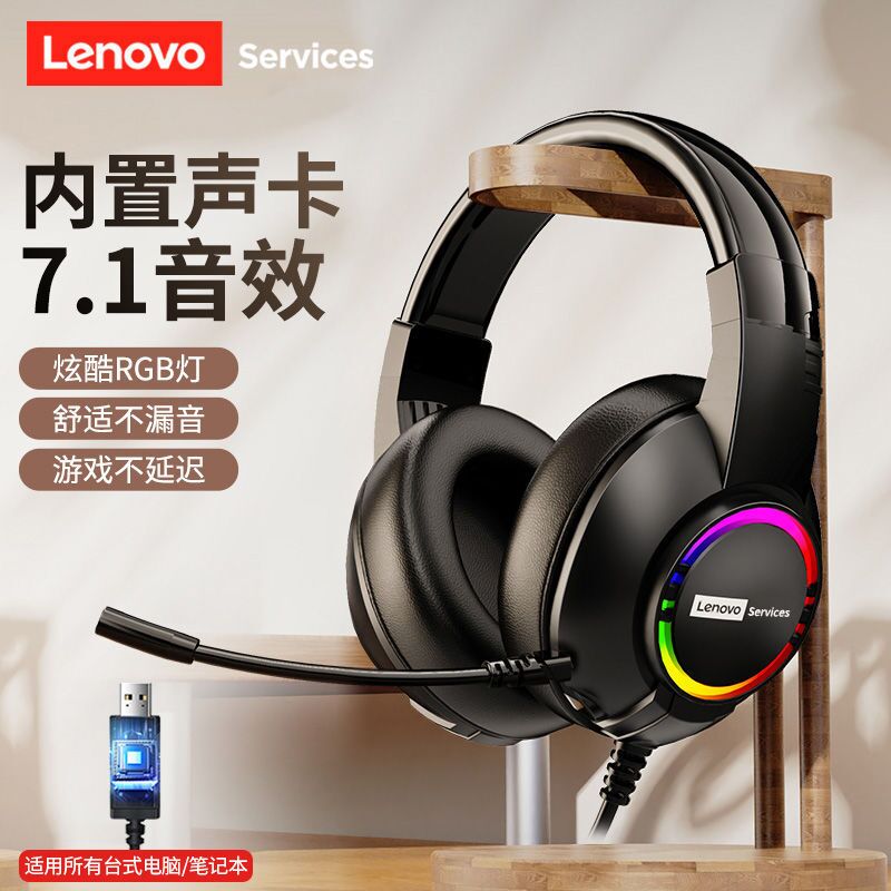 Проводная гарнитура Lenovo E08 для компьютера: музыка, игры, онлайн-занятия, подсветка