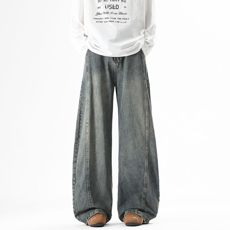 Джинсы JIAMU baggy с изогнутыми штанинами, деконструкция, винтажная стирка, широкие, унисекс
