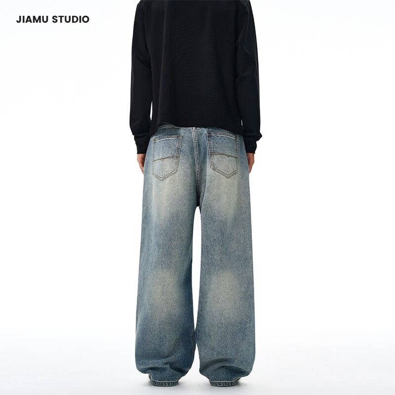 Джинсы JIAMU baggy прямые широкие свободные, винтаж, минимализм, унисекс, на осень и зиму