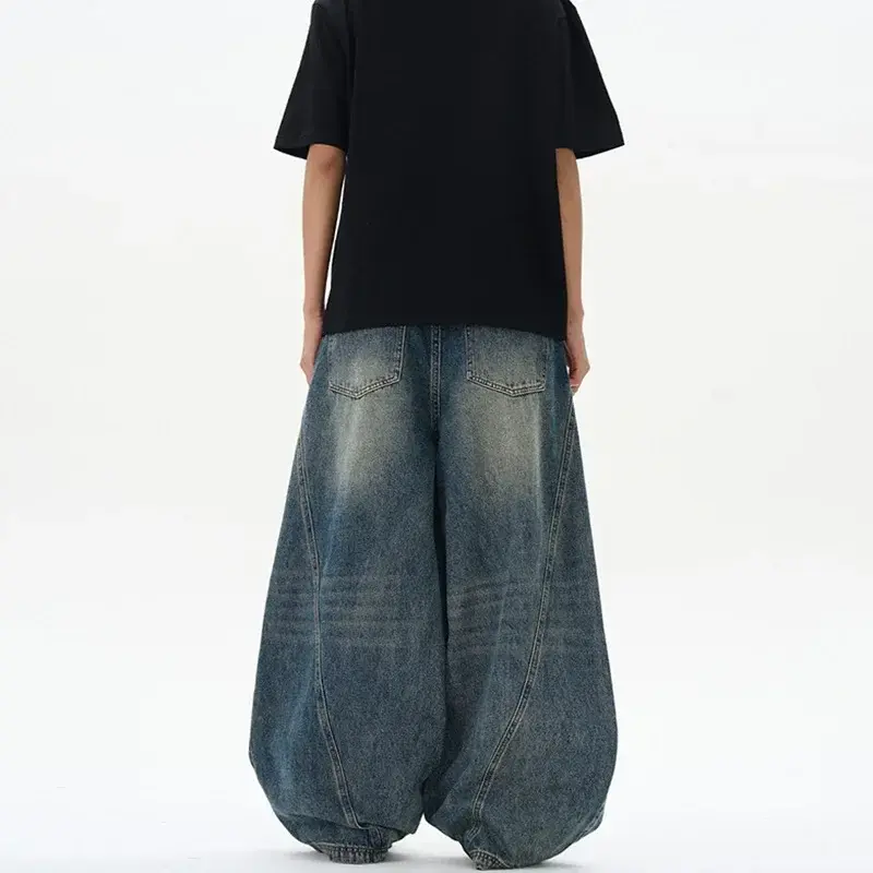 Джинсы LKTM baggy с изогнутыми штанинами, вышивка, винтажный синий, стирка, унисекс