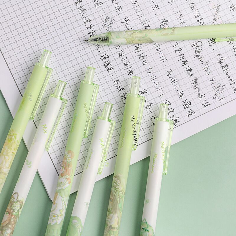 Набор гелевых ручек Dichen «Matcha Party», 6 шт., автоматические, наконечник ST 0,5 мм, чёрные