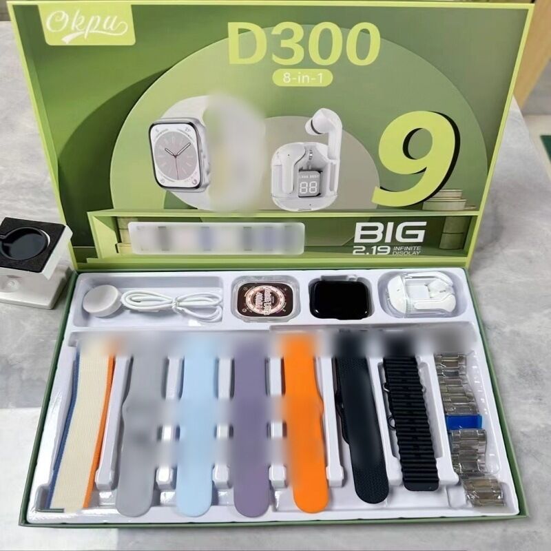 Набор смарт-часы D200 и Bluetooth-наушники, звонки, пульс, давление, SpO2, квадратный IPS-экран