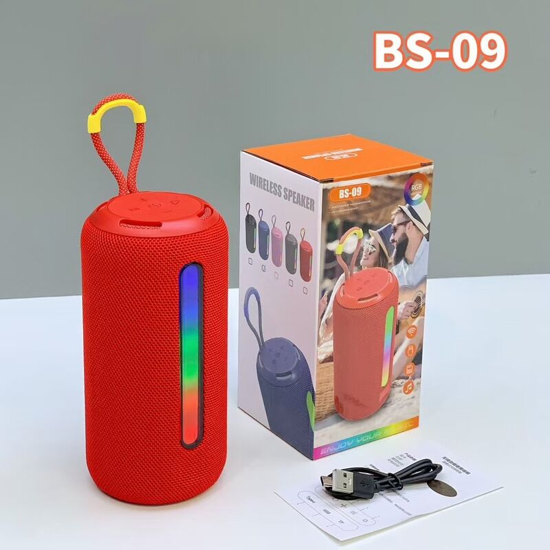 Портативная Bluetooth-колонка BS-09 с RGB-подсветкой и ручкой, 2 динамика, 10 Вт, тканевая сетка