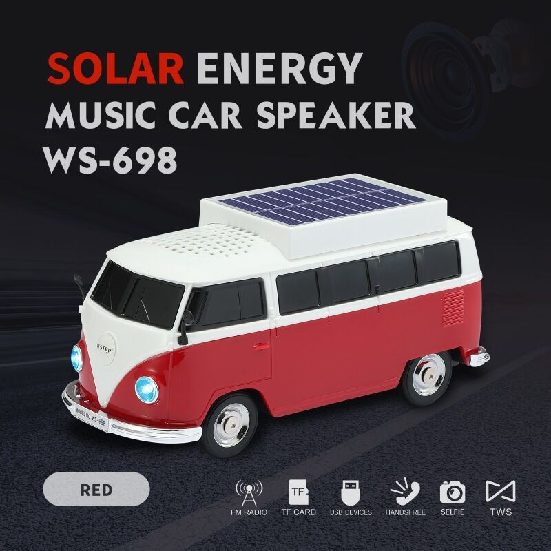 Bluetooth-колонка Wster WS-698 в форме автобуса, 5 Вт, солнечная зарядка, FM-радио, TWS, слот microSD