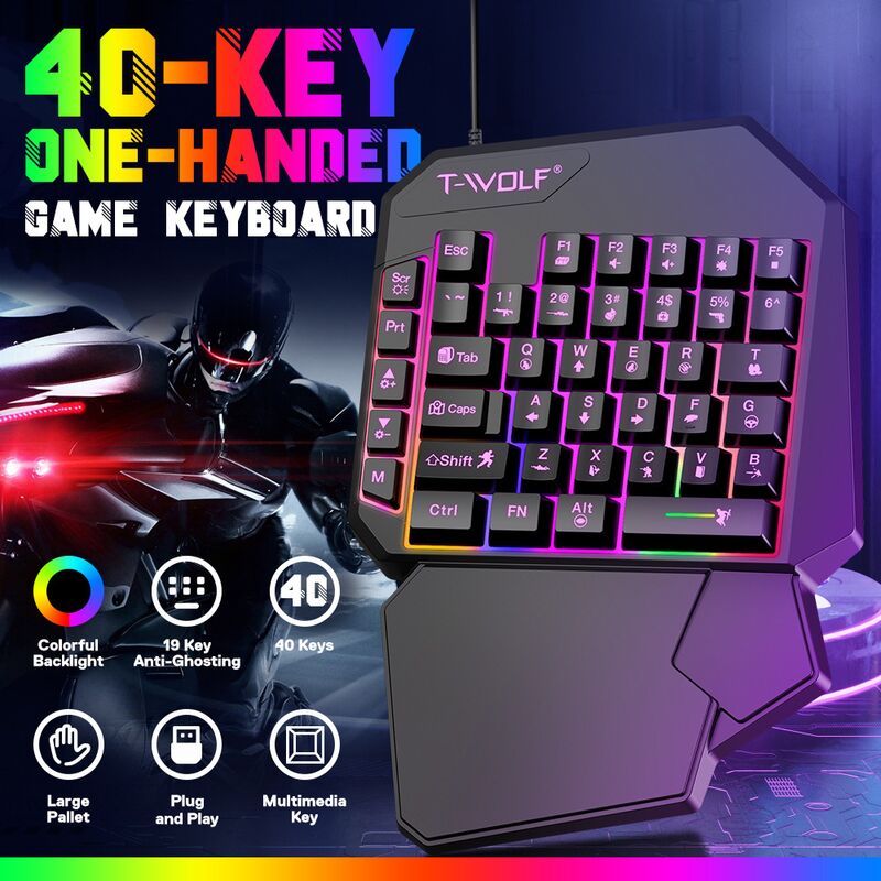Игровой набор T-Wolf TF950 для смартфона и планшета: клавиатура для одной руки, мышь, конвертер, коврик, подставка