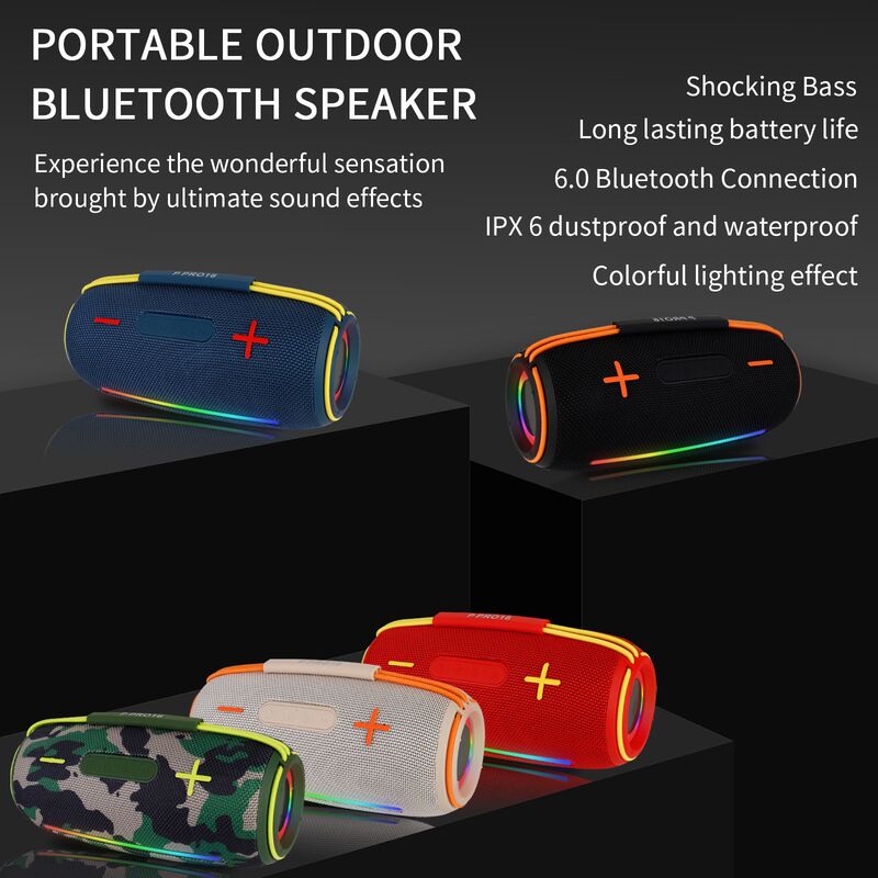 Портативная Bluetooth-колонка PR016 в тканевом корпусе, RGB-подсветка, 20 Вт, 2 динамика, IPX6