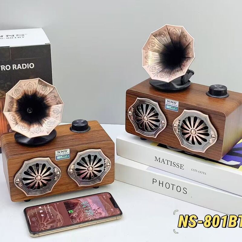 Ретро Bluetooth-колонка NS-801BT в виде граммофона, 2 динамика, 10 Вт, FM-радио, слот для карты памяти