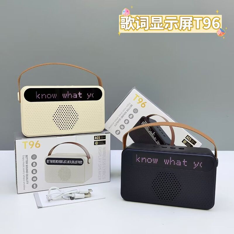 Портативная Bluetooth-колонка T-96 с ручкой и дисплеем текстов песен, USB и слот для карты памяти, 5 Вт