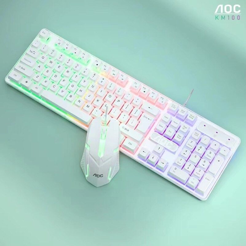 Проводной комплект клавиатура и мышь AOC KM100, разноцветная подсветка, плавающие клавиши, USB