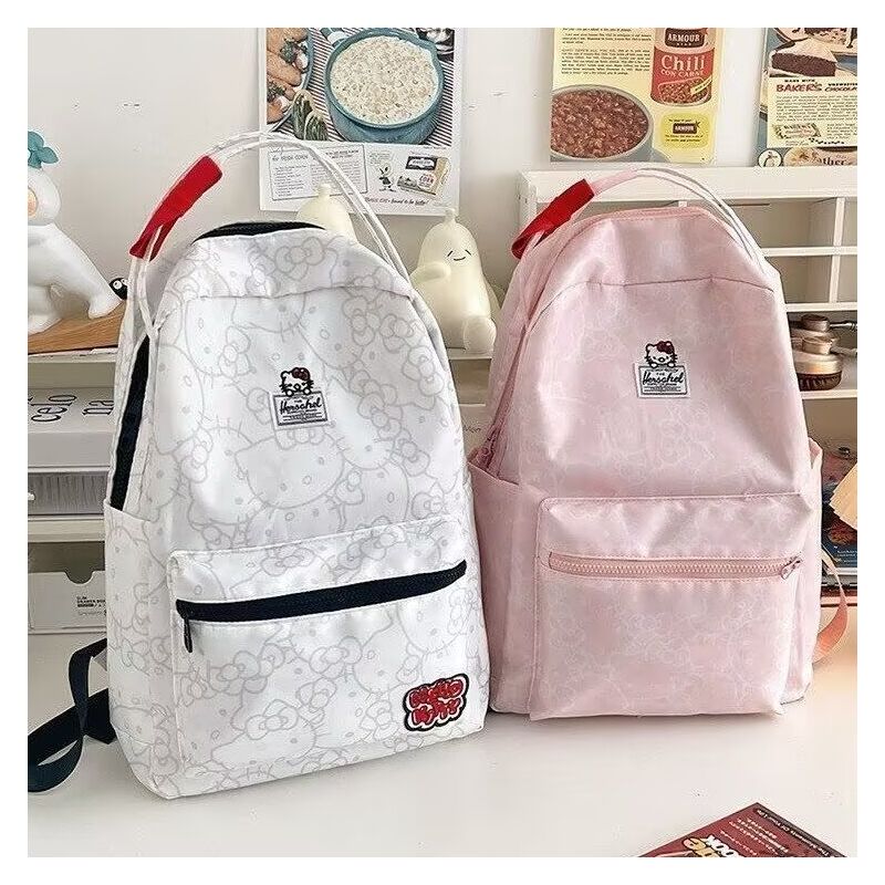 Рюкзак Hello Kitty для школьницы, нейлон, 28×13×41 см, для ноутбука 15", контрастные цвета