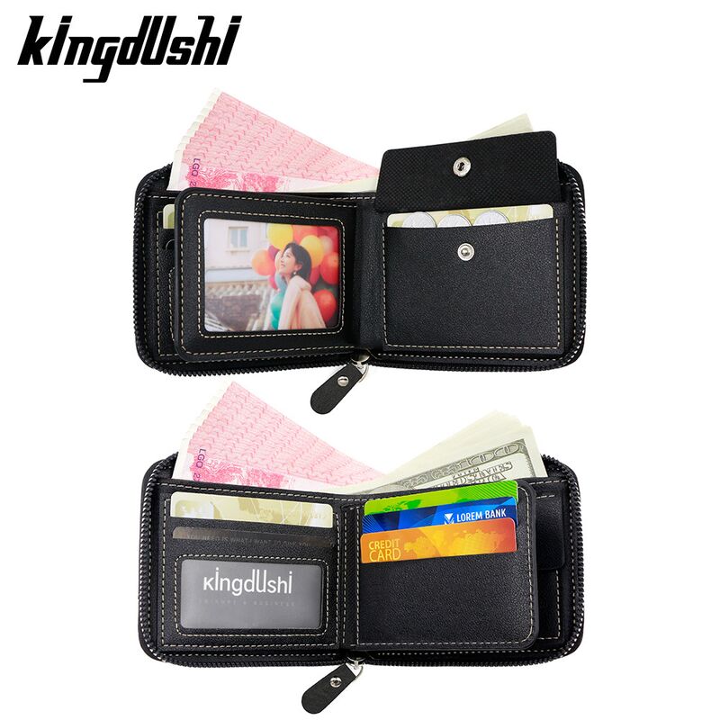 Кошелёк мужской короткий Kingdushi на круговой молнии, контрастные вставки, много отделений для карт, PU
