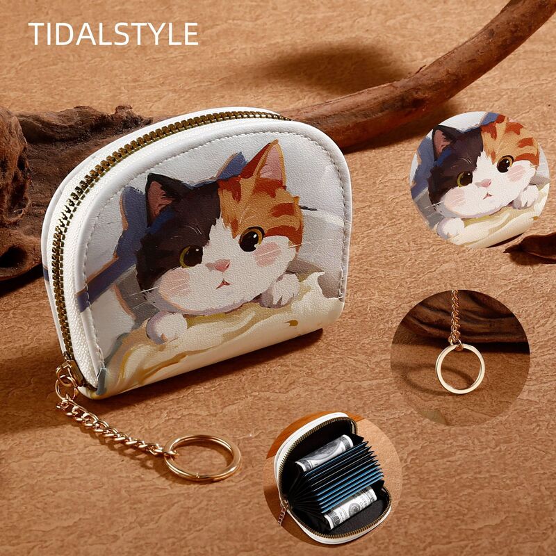 Картхолдер-гармошка TIDALSTYLE полукруглый с котиком или собачкой, много отделений, брелок
