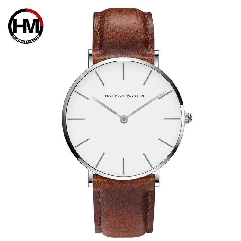 Мужские тонкие кварцевые часы Hannah Martin CB01, ремешок из искусственной кожи, водозащита 30 м, 40 мм
