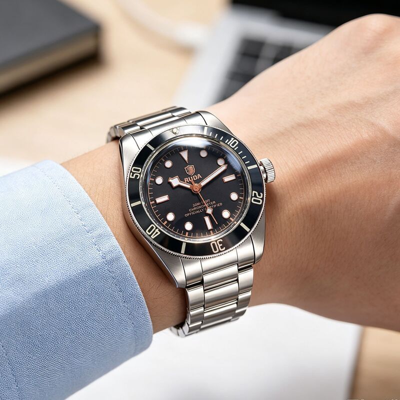 Мужские кварцевые часы RUDA R8605G, стальной браслет, календарь, люминесцентные стрелки, 30 м, 43 мм