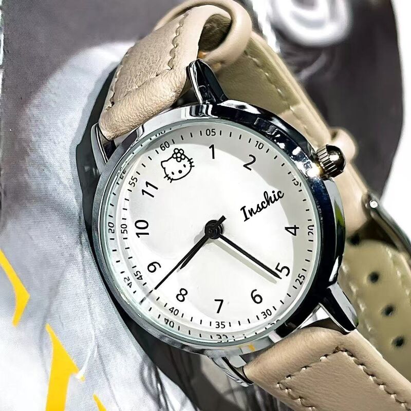 Женские кварцевые часы Jinghui с принтом KT Cat, ремешок из искусственной кожи, для учёбы и экзаменов