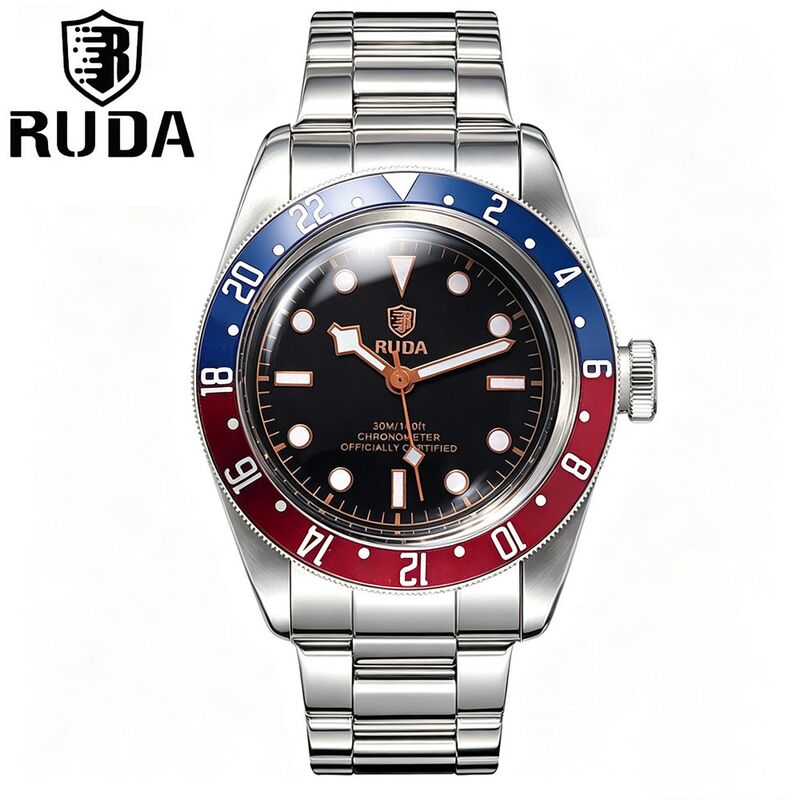 Мужские кварцевые часы RUDA R8605G, стальной браслет, календарь, люминесцентные стрелки, 30 м, 43 мм