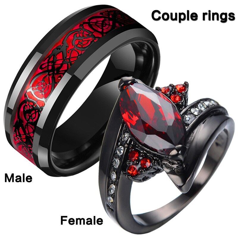 Парные кольца YUDIYIR Jewelry с красной вставкой, мужское и женское, сплав, размеры 5–13