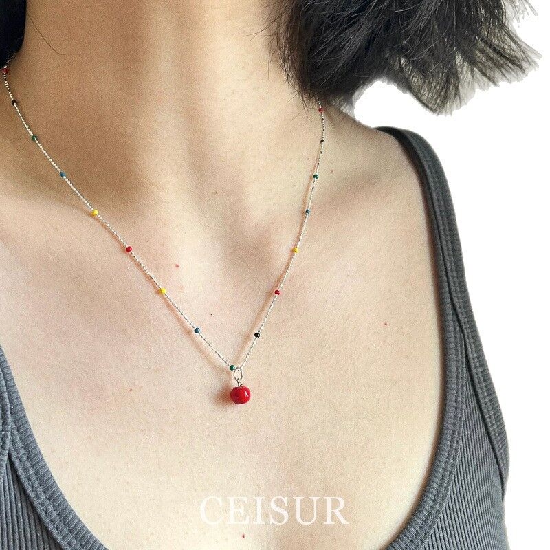 Колье с подвеской-яблоком с эмалью Kaitin Jewelry, короткая цепочка по ключицы, сплав, длина 41–50 см