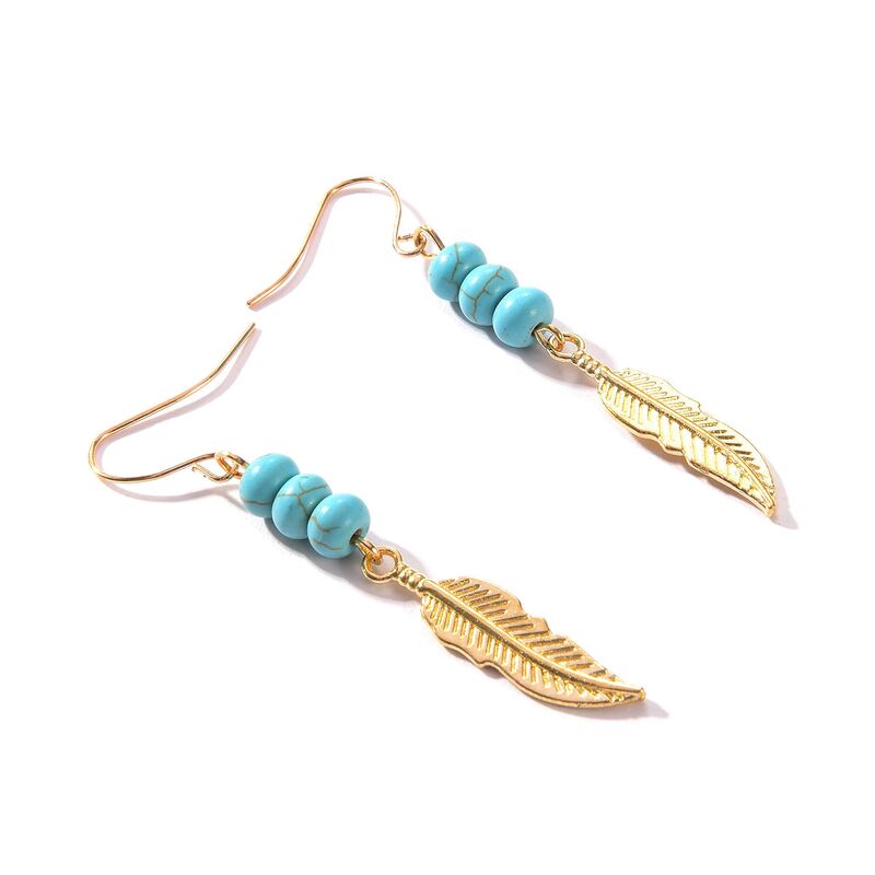 Серьги на крючках Zuowen Fashion Jewelry с перьями и бисером под бирюзу, сплав, золотистые или серебристые