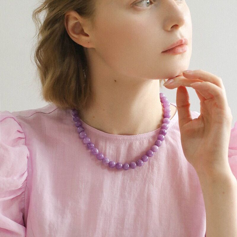 Колье YK Jewelry из фиолетовых бусин нефрита и натурального камня, яркий стиль, длина 38–43 см