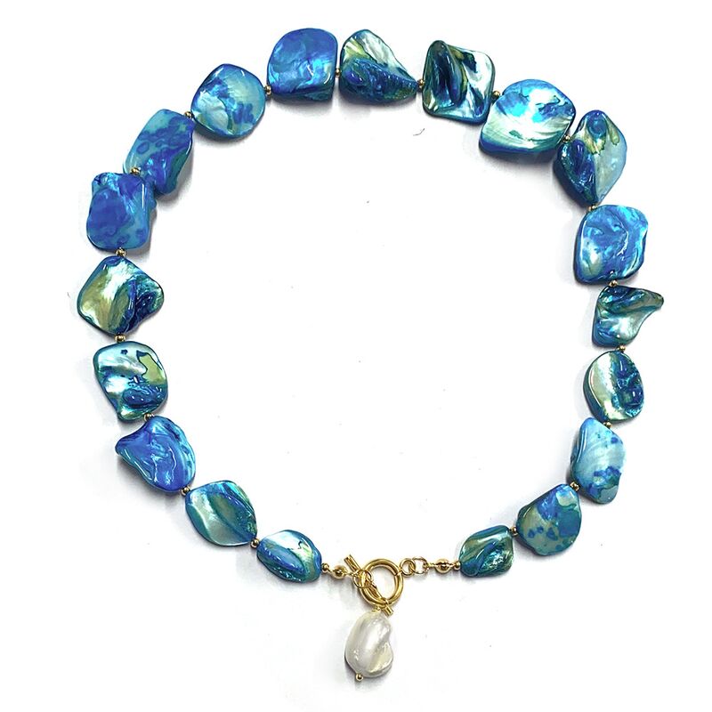 Колье с ракушками и пресноводным жемчугом YK Jewelry, нержавеющая сталь с позолотой 18K, крупные подвески
