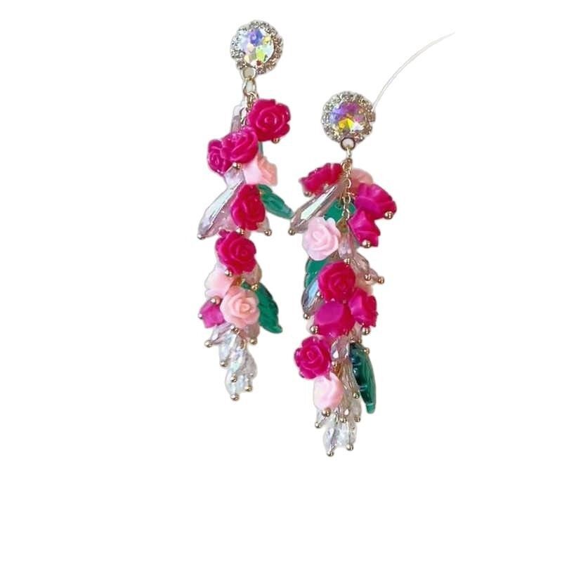 Серьги kaitin jewelry с тканевыми цветами и кисточками, стразы, серебряная игла, 24 варианта