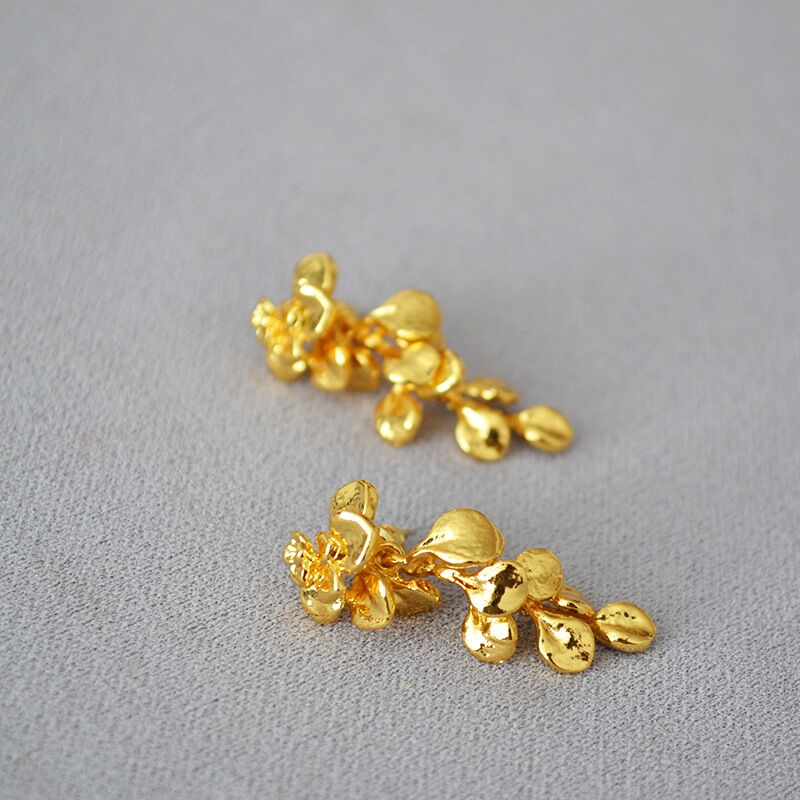 Серьги-подвески Miya Sophia Jewelry с золотистыми листьями и кистями, французский винтаж, швенза из серебра 925