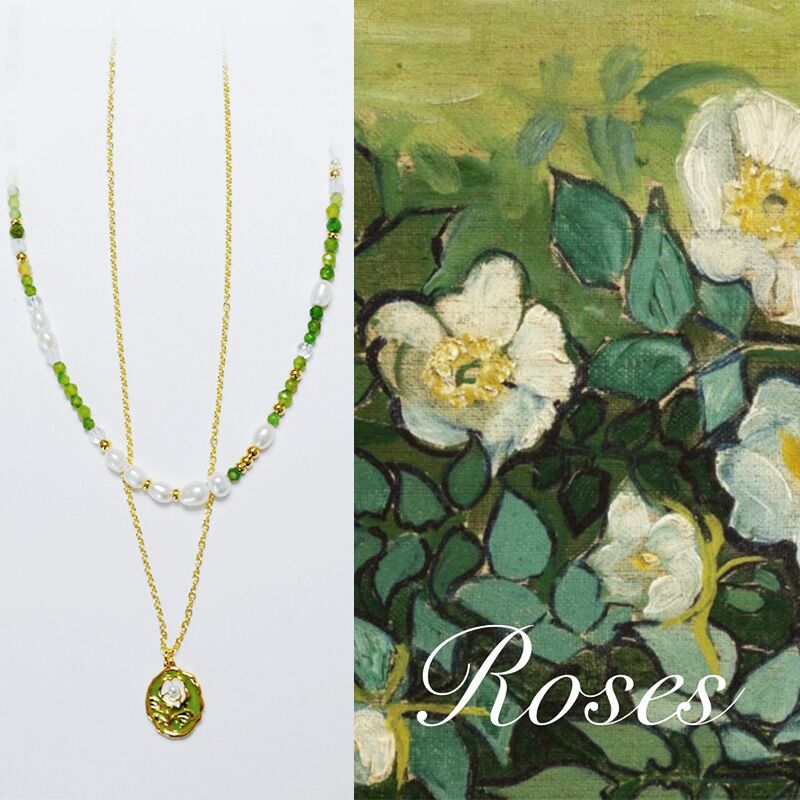 Колье и серьги Miya Sophia Jewelry «Белая роза» с эмалью ручной работы, позолоченная латунь