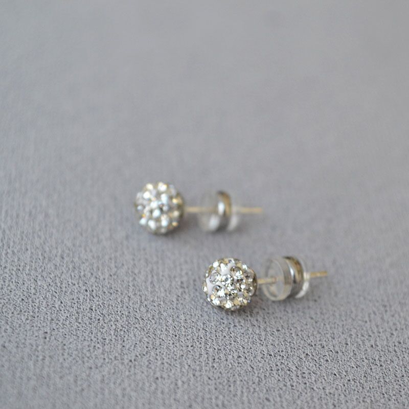 Серьги-пусеты Miya Sophia Jewelry, шарик 6 мм из полимерной глины с фианитами, игла серебро 925