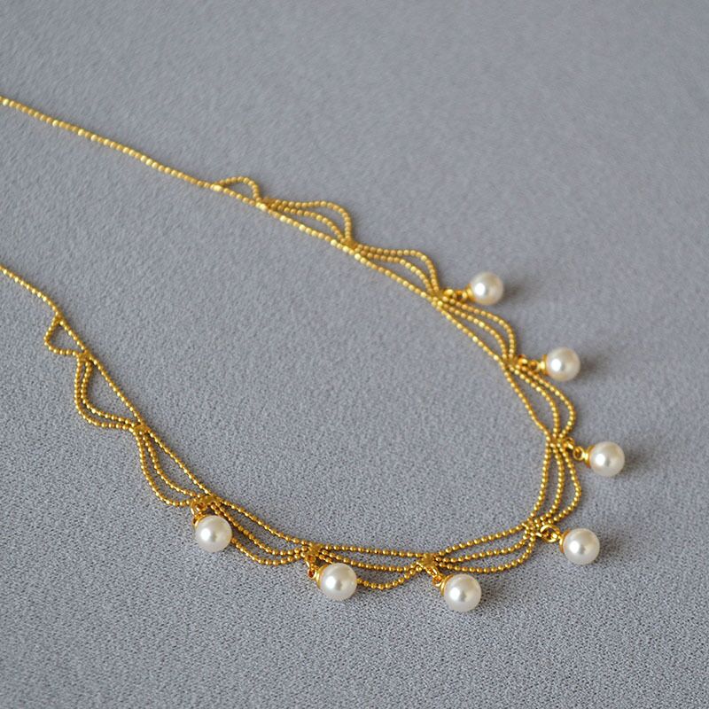 Колье-чокер Miya Sophia Jewelry с кружевом, цепочками-кистями и искусственным жемчугом, латунь с позолотой