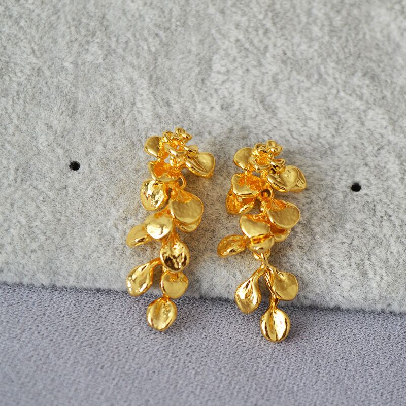 Серьги-подвески Miya Sophia Jewelry с золотистыми листьями и кистями, французский винтаж, швенза из серебра 925
