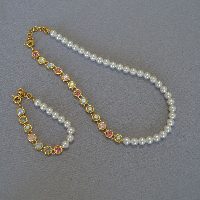 Колье или браслет Miya Sophia Jewelry из искусственного жемчуга с цветными камнями, винтажный стиль