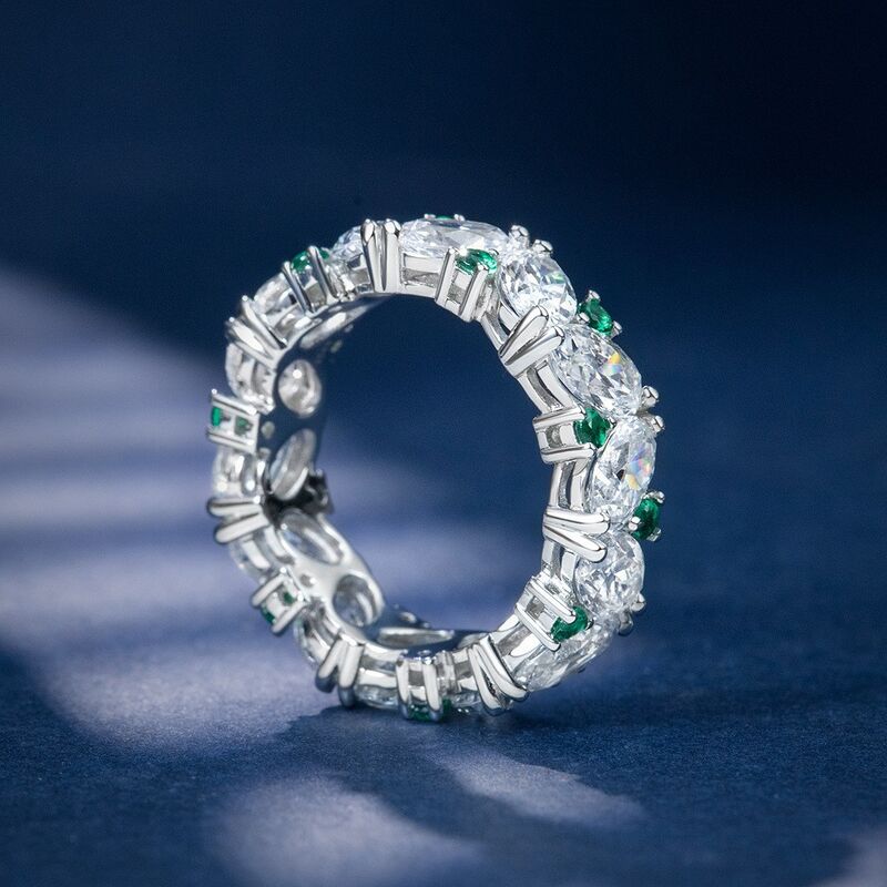 Кольцо-дорожка Shipei Jewelry из серебра 925 с овальными камнями 4×6 мм, бело-зелёное, размеры 4–12