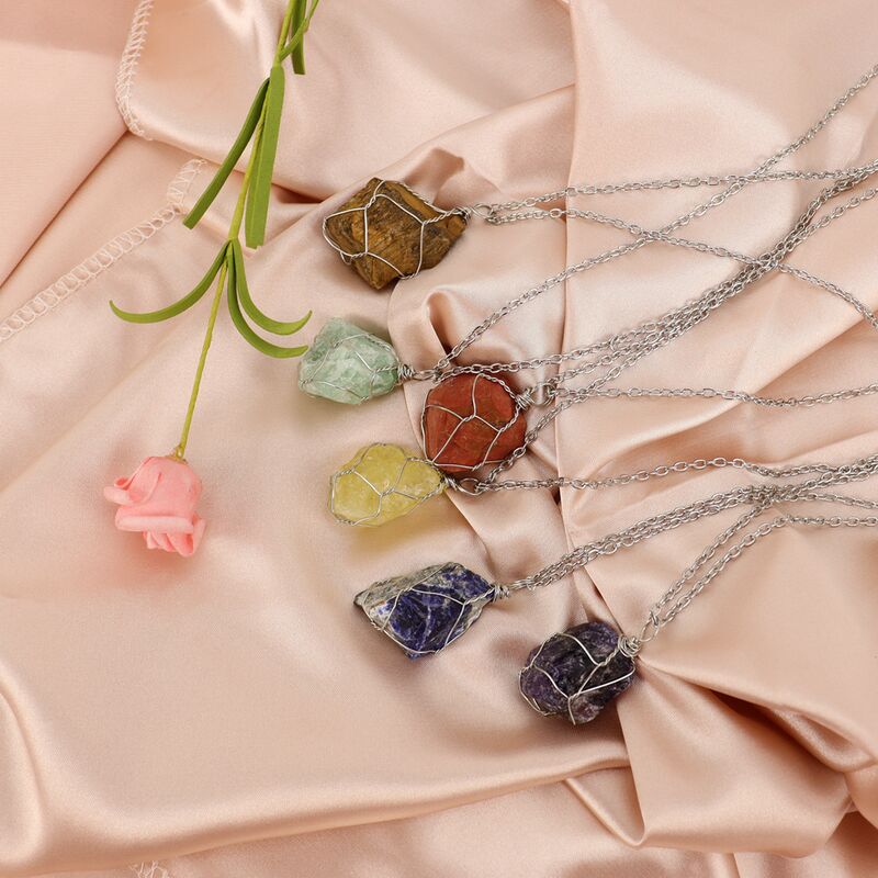Колье «Древо жизни» Xuying Jewelry N651 с подвеской из необработанного натурального камня в проволочной оплётке, 53 см