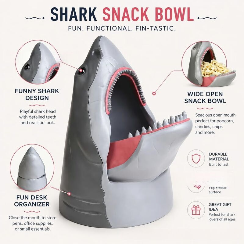 Органайзер-чаша «Голова акулы» Shark Snack Bowl для снеков и мелочей на стол, пластик PLA