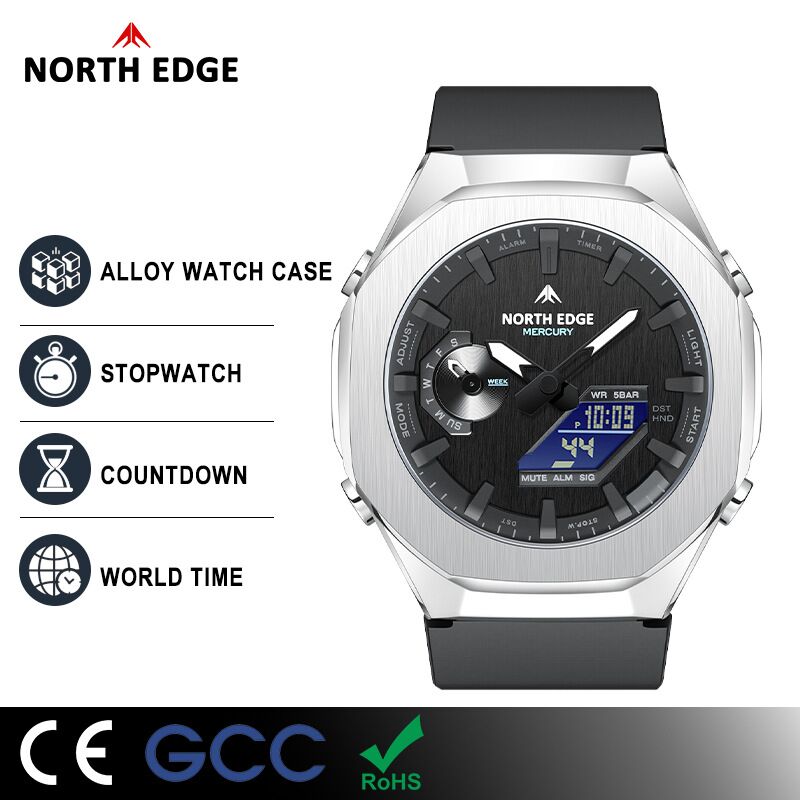 Спортивные часы NORTH EDGE MERCURY, стрелочно-цифровые, будильник, секундомер, 50 м, 43,5 мм