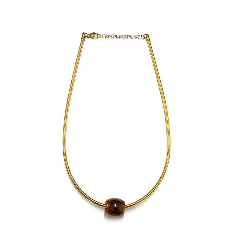 Колье-чокер YK JEWELRY с натуральным камнем тигровый глаз, леопардовый узор, титановая сталь с покрытием 18K