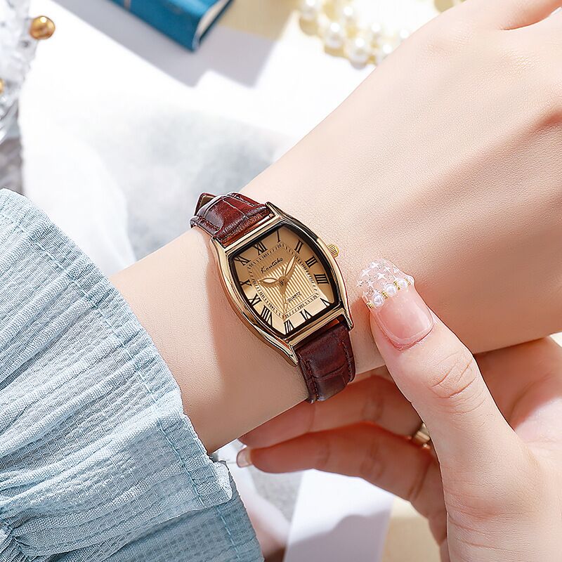 Женские кварцевые часы Koutake KTK1025, бочкообразный корпус, римские цифры, ремешок из искусственной кожи