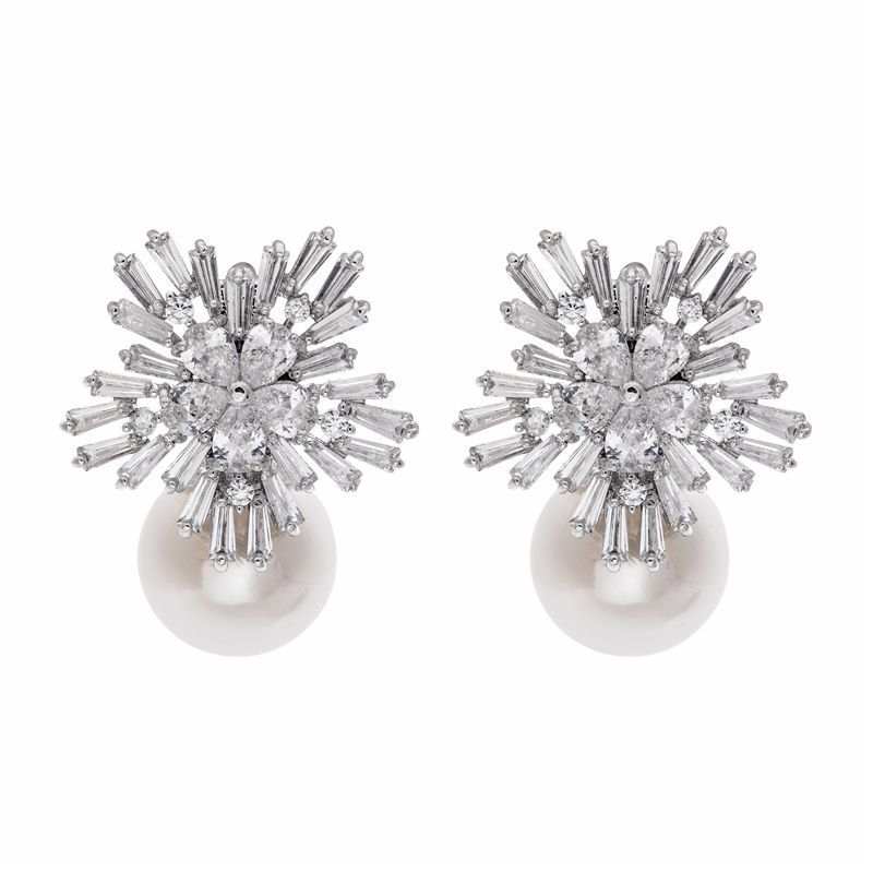 Серьги-снежинки Tsunami jewelry с фианитами и кристаллами, медь с гальваническим покрытием, белые