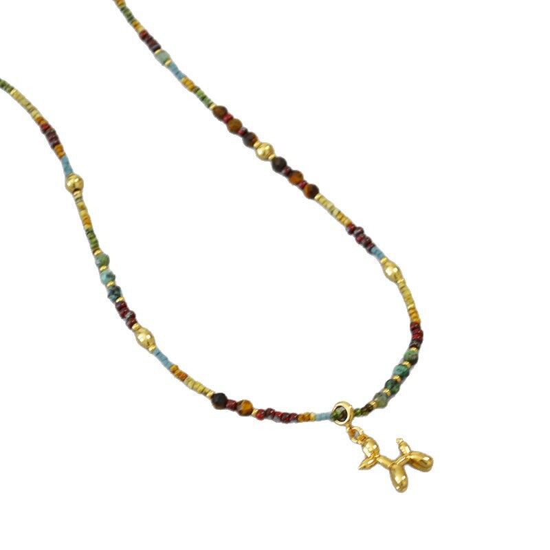 Колье из бисера Miyuki Miya Sophia Jewelry с подвеской «собачка из шарика», винтаж, 42+5 см