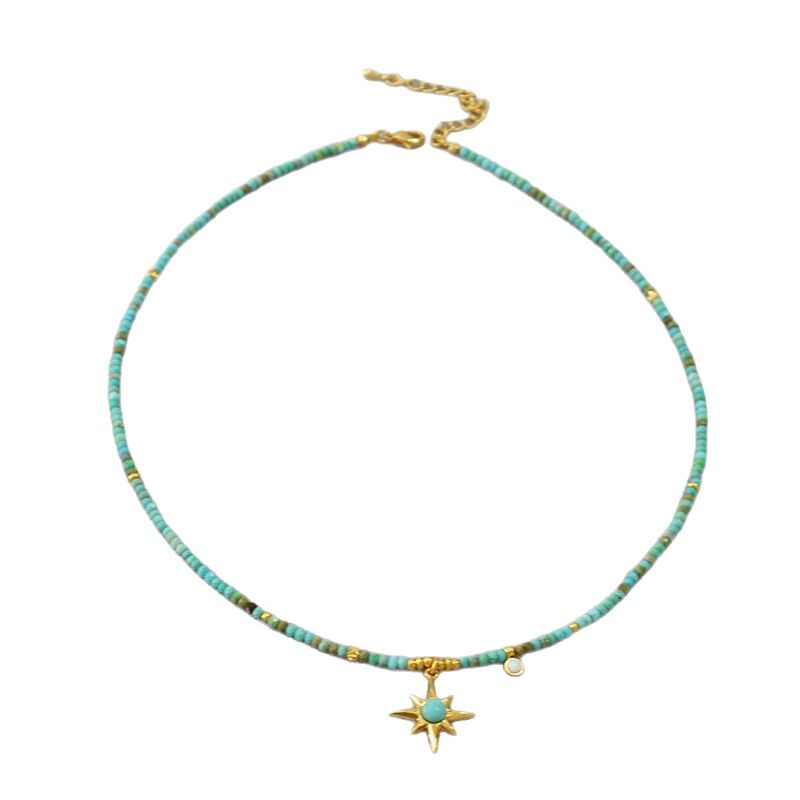 Колье-чокер miya sophia jewelry с бусинами бирюзового цвета и подвеской-восьмиконечной звездой, 42+5 см