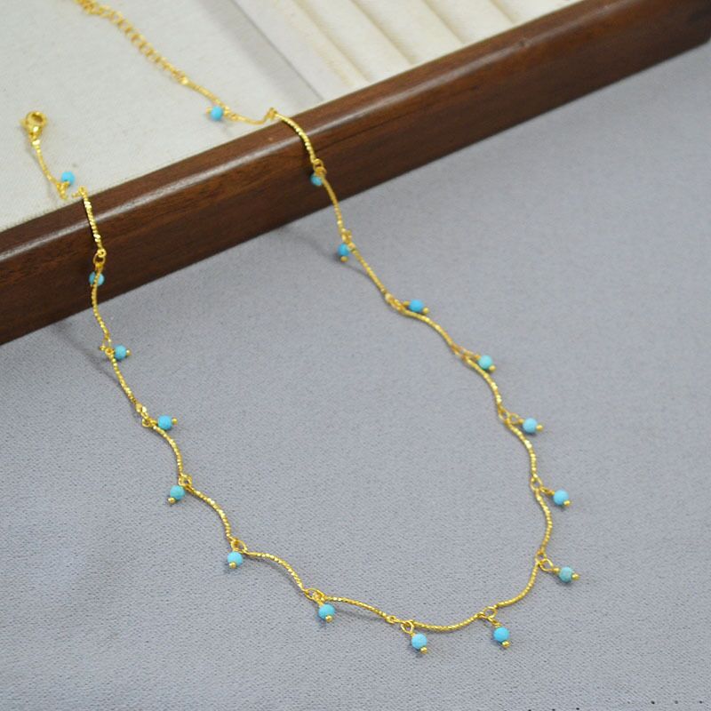 Тонкое колье miya sophia jewelry с гранёными бусинами бирюзы (магнезит), латунь с позолотой