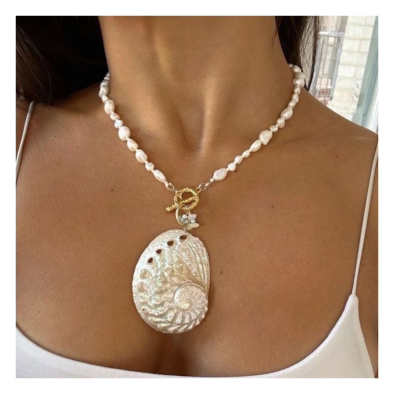 Колье из натуральных ракушек YK Jewelry, морской стиль, титановая сталь, перламутр, 27 вариантов