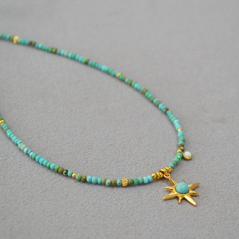 Колье-чокер miya sophia jewelry с бусинами бирюзового цвета и подвеской-восьмиконечной звездой, 42+5 см