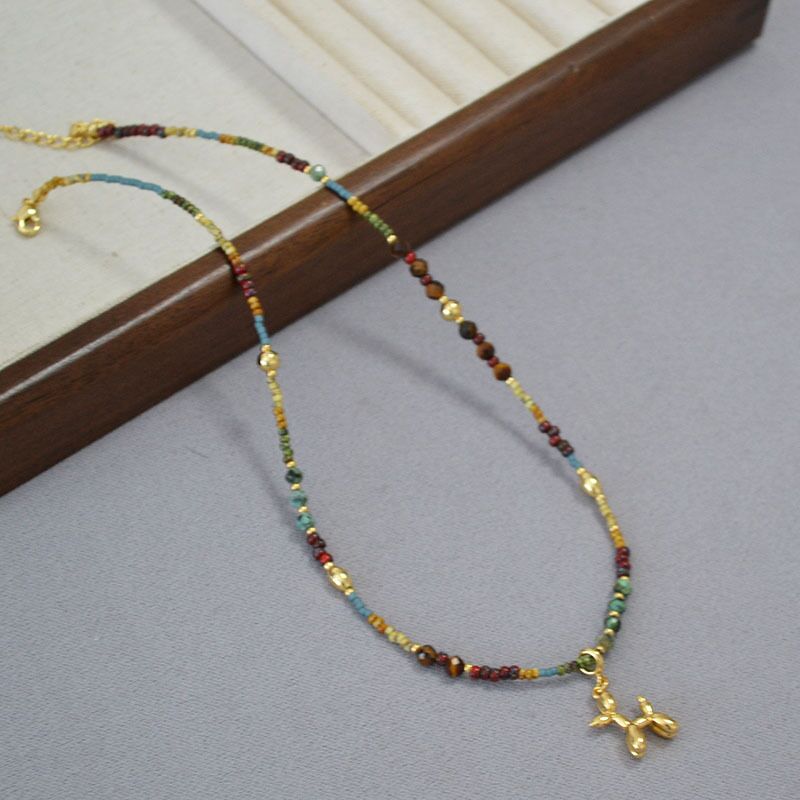 Колье из бисера Miyuki Miya Sophia Jewelry с подвеской «собачка из шарика», винтаж, 42+5 см