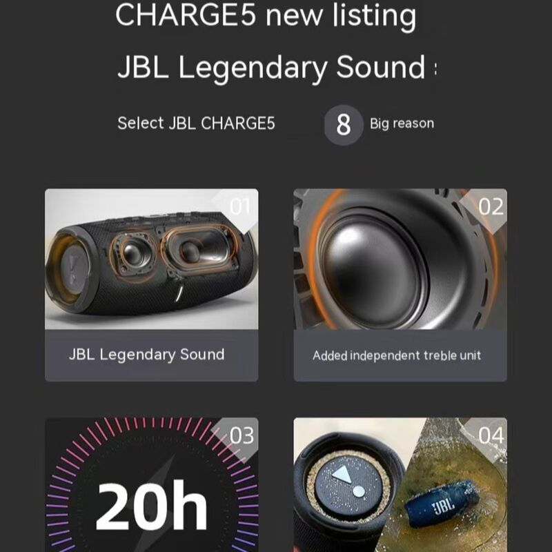 Портативная водонепроницаемая Bluetooth-колонка Charge5, Bluetooth 5.3, IPX7, USB Type-C, 6 цветов