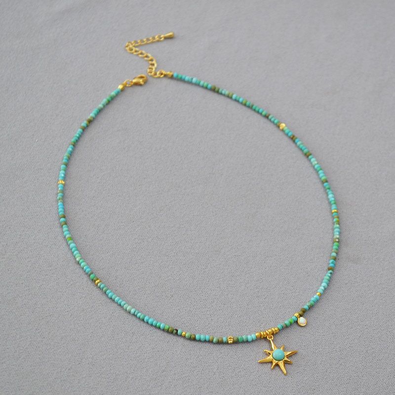 Колье-чокер miya sophia jewelry с бусинами бирюзового цвета и подвеской-восьмиконечной звездой, 42+5 см
