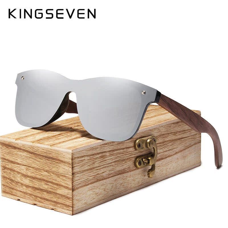 Мужские солнцезащитные очки KINGSEVEN с отделкой из ореха, поляризационные, зеркальные линзы
