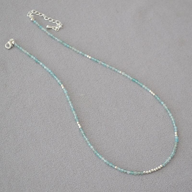Колье из натурального аквамарина Mia Sophia Jewelry, бусины 3 мм, тонкое, длина 38+5 см